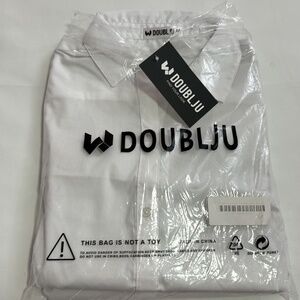 DOUBLJU Womens Shirt 3/4 Sleeve Collared Button Down Stretch White Sz M set of 2